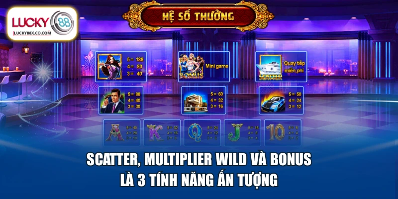 Scatter, Multiplier Wild và Bonus là 3 tính năng ấn tượng